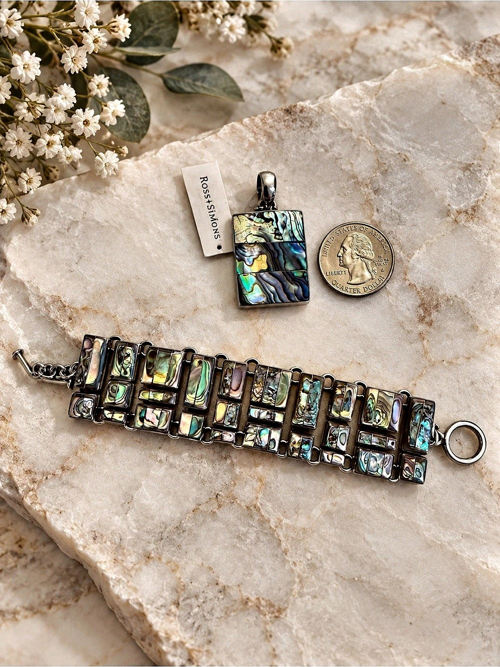 925 Silver Abalone Shell Bracelet & Pendant